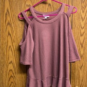 Small Berry Waffle Shirt Open Shoulder